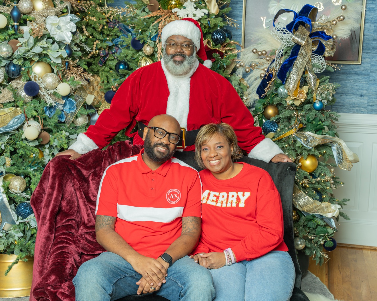 Family of four with Santa at a PVME Christmas portrait session, Richmond VA