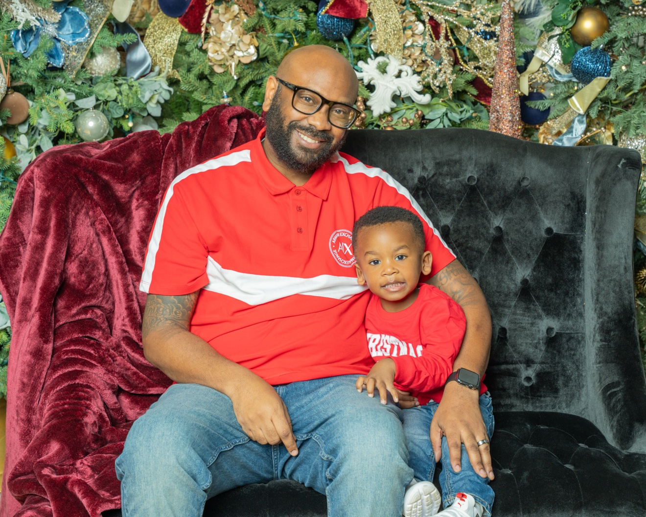 Two children with Santa at PVME Family Christmas Pictures, Richmond VA